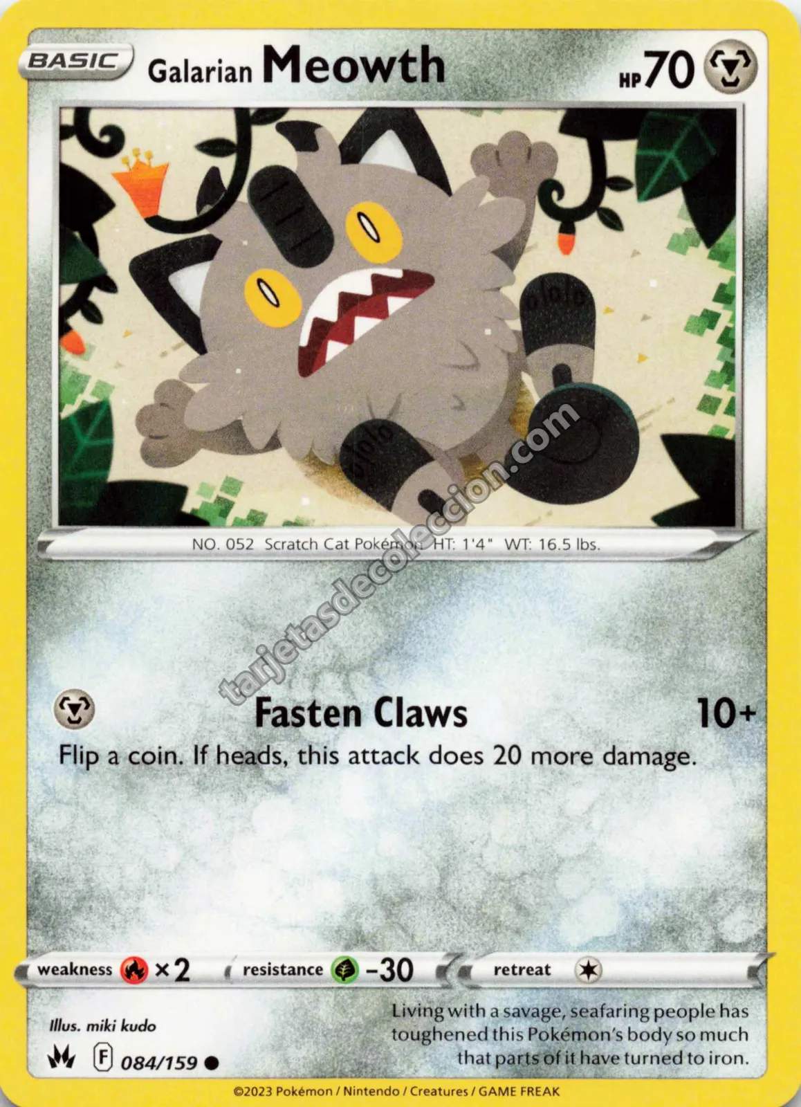 2023 Pokémon TCG Scarlet & Violet: Paldean Fates Galarian Meowth #084 (Variante)