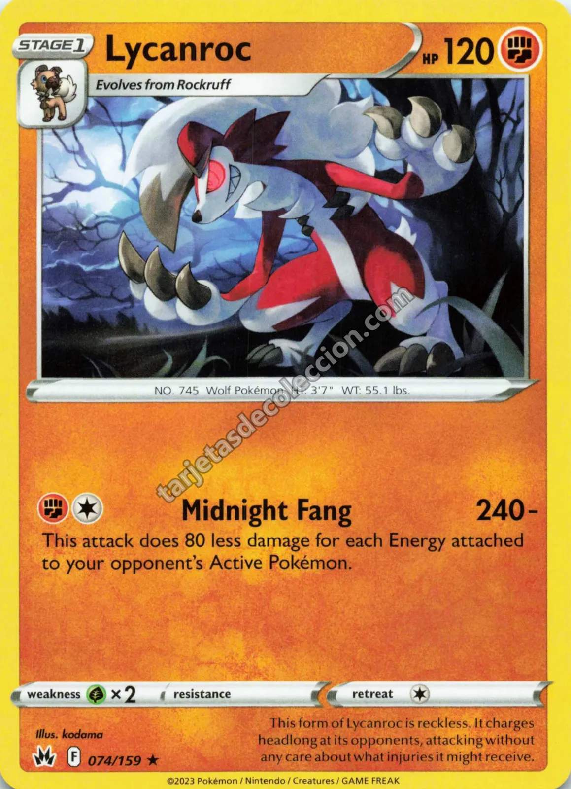 2023 Pokémon TCG Scarlet & Violet: Paldean Fates Lycanroc #074