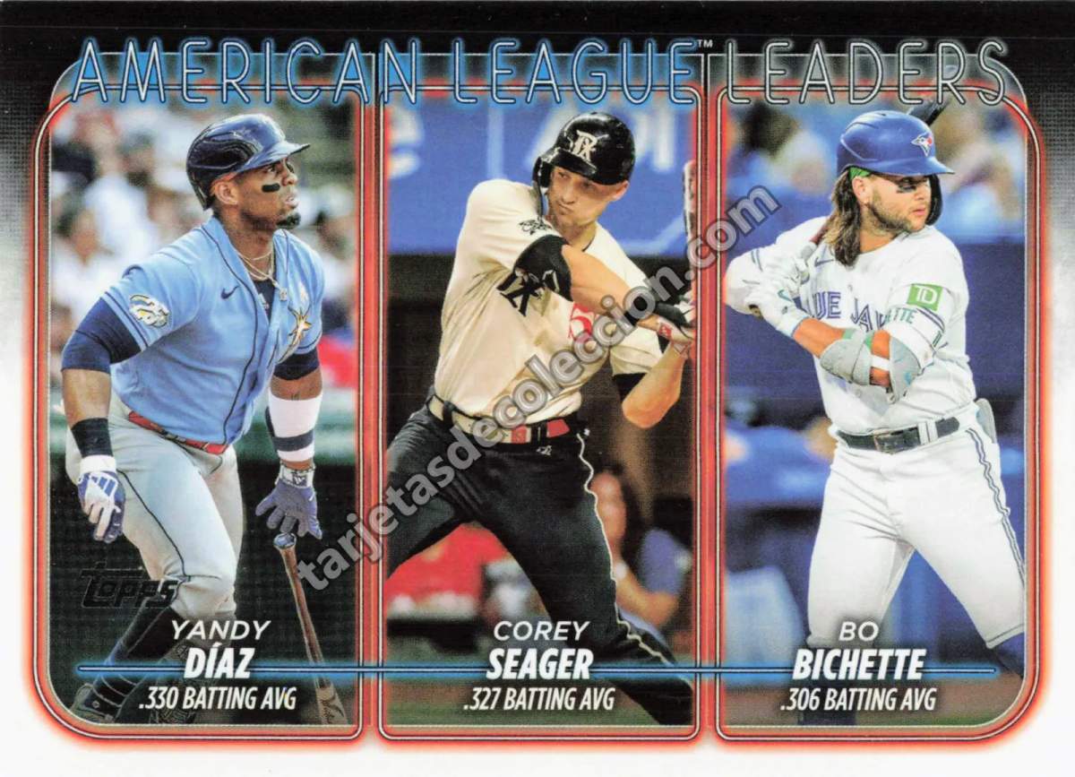 2024 Topps Series 1 American League Batting Avg Leaders #149 (Yandy Díaz / Corey Seager / Bo Bichette)