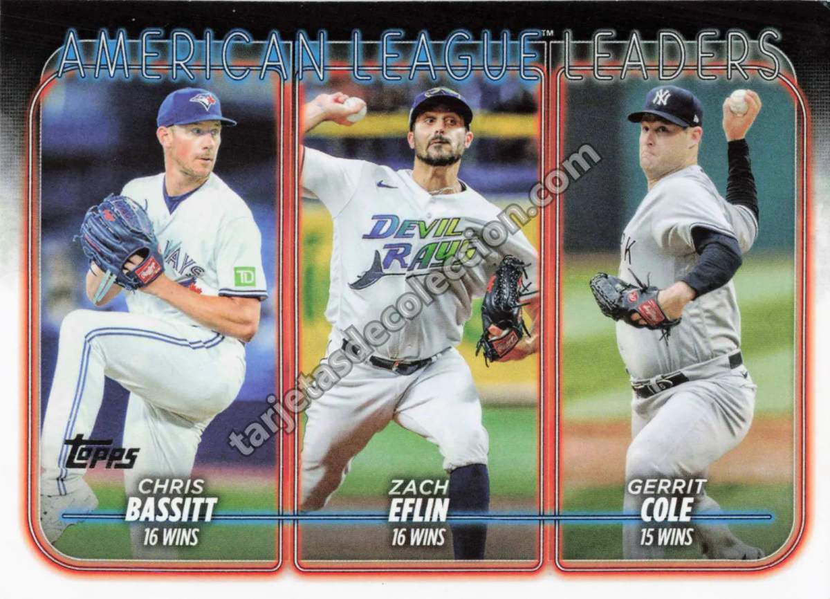 2024 Topps Series One American League Wins Leaders (Bassitt / Eflin / Cole) #57