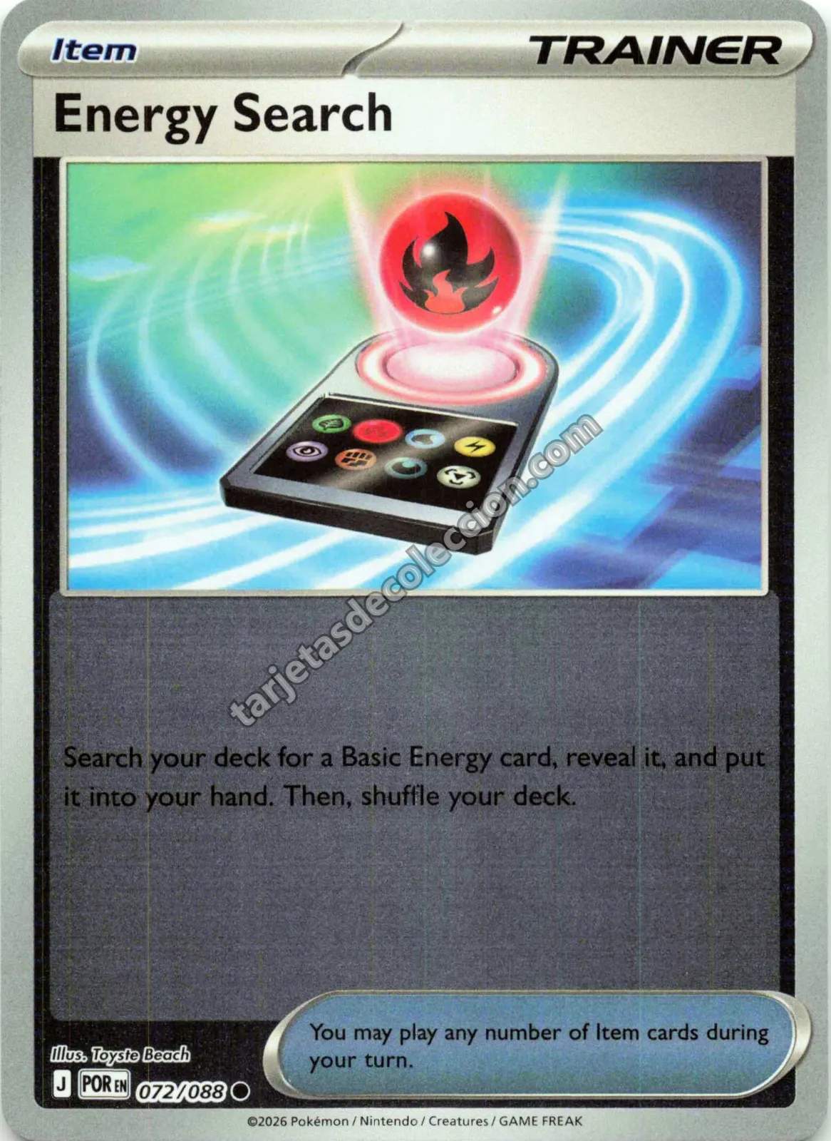 Pokémon TCG - Energy Search 072/088 Reverse Holo (Item / Trainer)