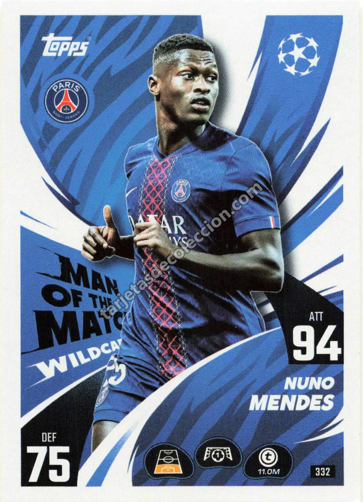 Topps Match Attax UEFA Champions League - Nuno Mendes (Blue Foil #332)